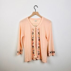 J.Jill Pink Floral Embroidered Sweater 3/4 Sleeve, Small